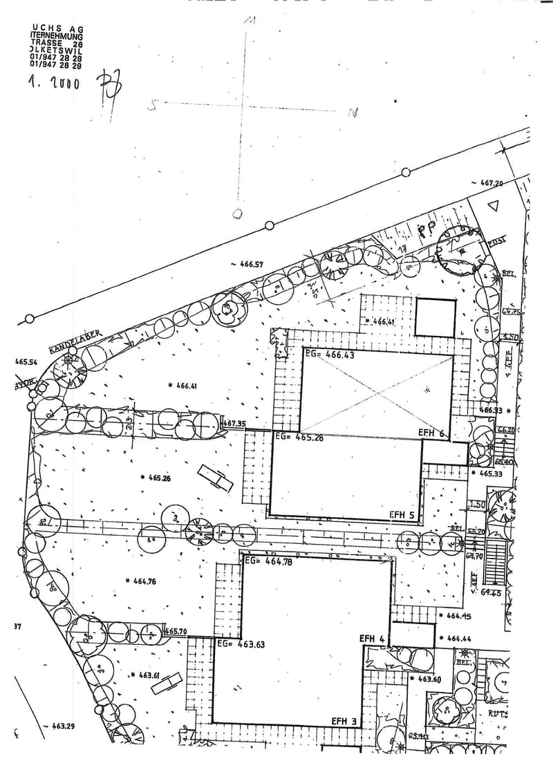 Floor plan of a multi-story building with labeled elevations and floor heights, including ground floor (EG) and upper floors (EFH 3-6).