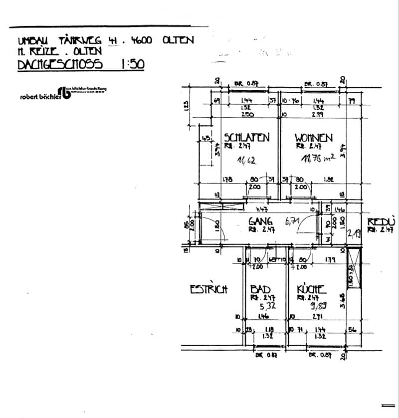 Floor plan of a residential building showing multiple rooms including a living area, bedroom, hallway, bathroom, and kitchen. Dimensions and room labels are indicated.