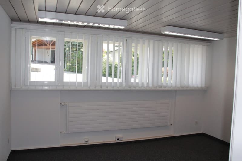 Empty room with white walls, a radiator, large windows with white blinds, and a dark floor.
