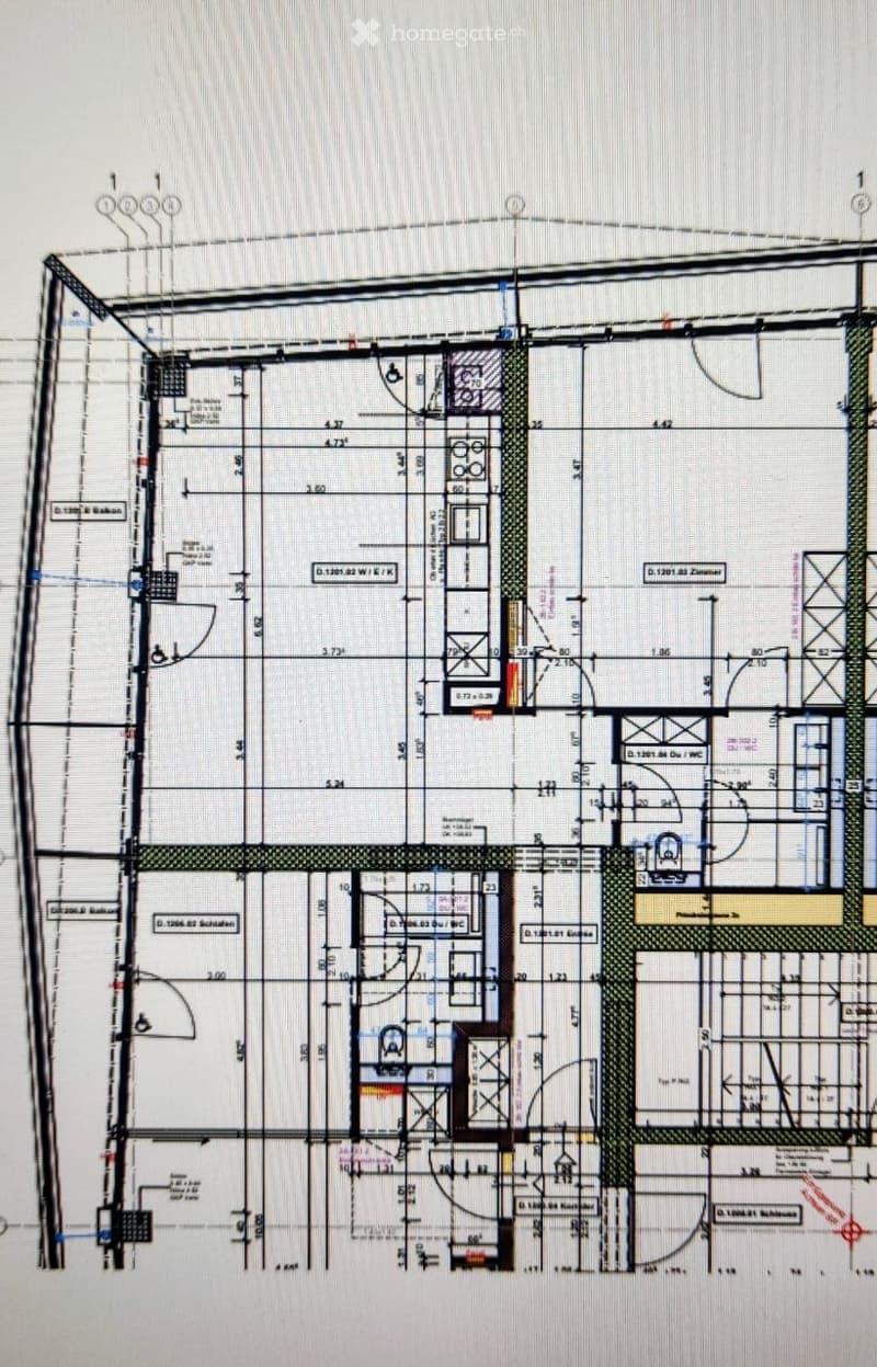 Floor plan of a multi-room residential space, including living room, kitchen, bedrooms, bathrooms, and hallway.