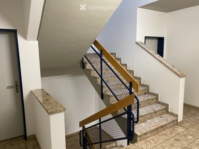 raised ground floor, wooden steps, tiled flooring, metal railings