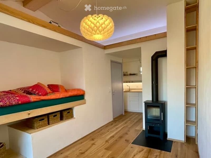wooden bed, cozy pillows, wooden floor, fireplace, wooden ceiling, hanging lamp