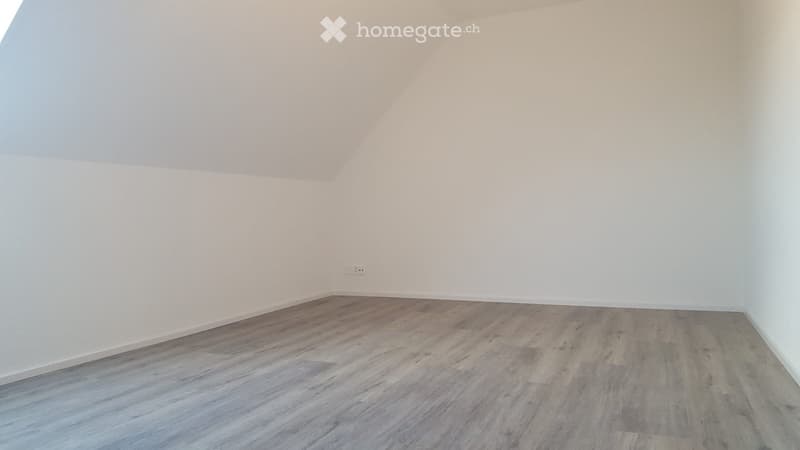 Empty room with light-colored walls and wooden flooring, featuring a single electrical outlet on one wall.
