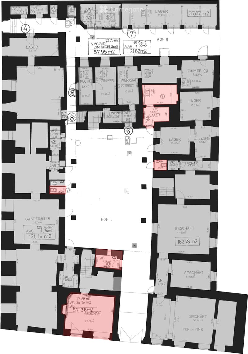 Floor plan showing multiple rooms including a kitchen, living room, bedrooms, and storage areas. Dimensions and room labels are provided.