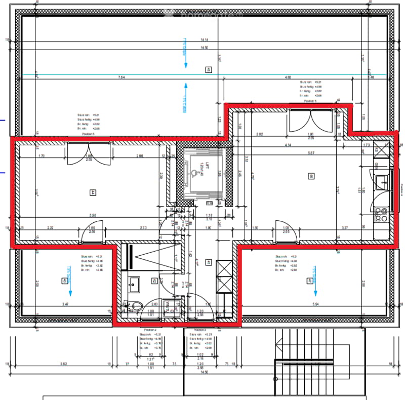 Main floor plan includes living room, kitchen, dining area, 2 bedrooms, 2 bathrooms, 2 balconies
