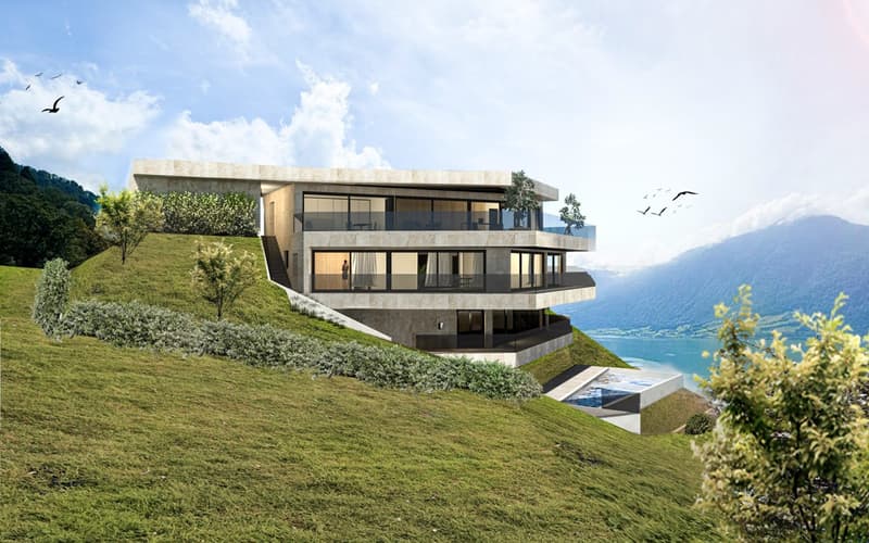 Bauland für Luxusvilla an sensationeller Aussichtslage mit Berg und Seesicht (1)