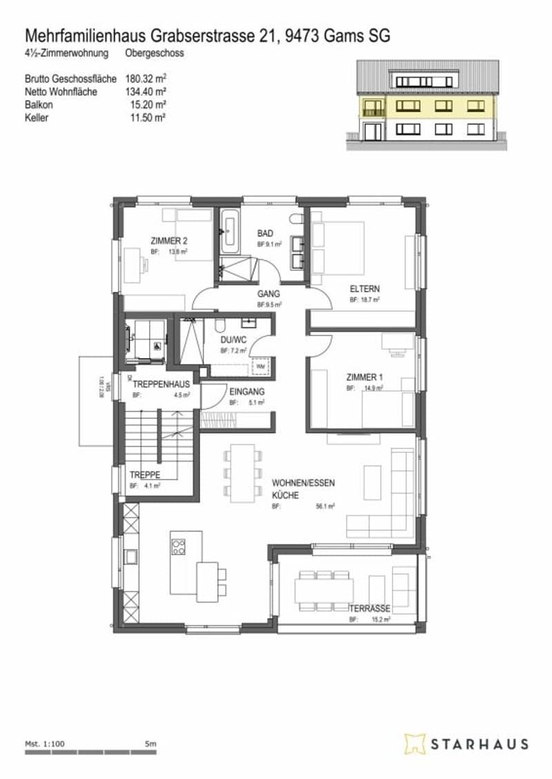4 1/2-Zimmer Wohnung im 1. Obergeschoss, in Gams (8)