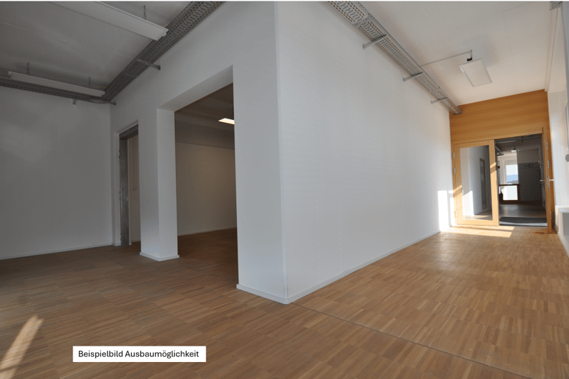 empty room, wooden floors, white walls, glass doors, hallway