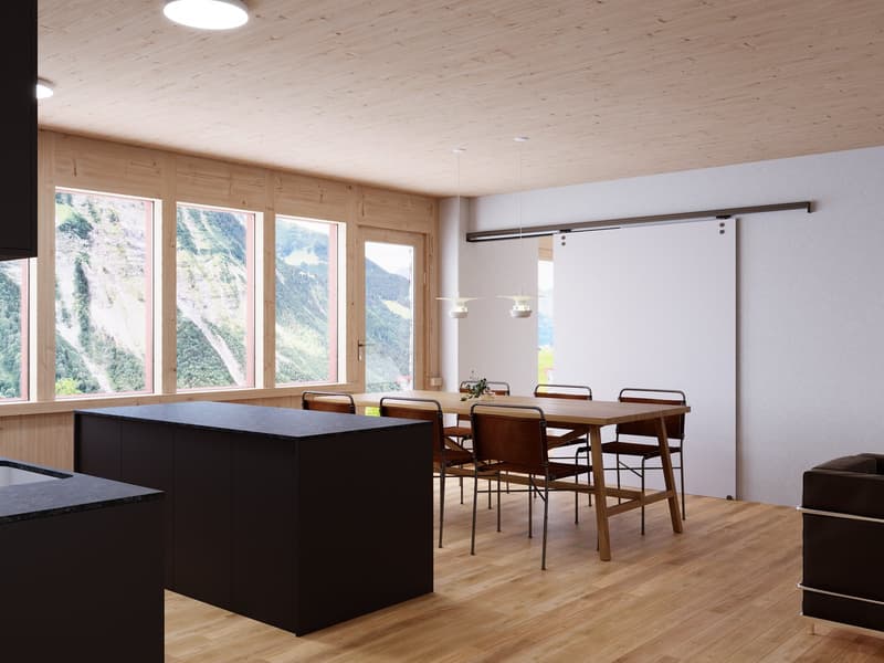 Küche mit Blick Richtung Schlafzimmer