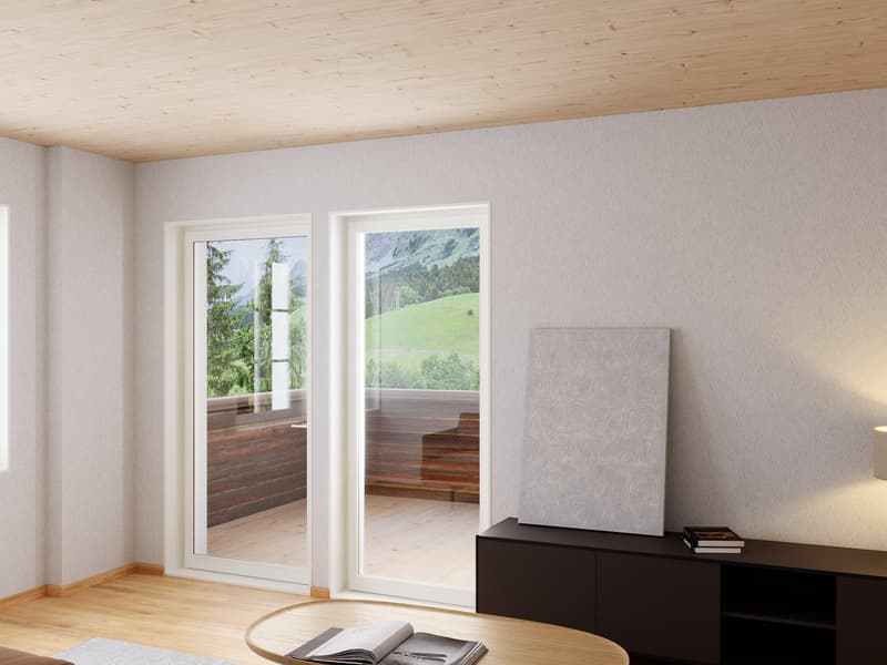 Wohnzimmer mit Zugang zur Laube