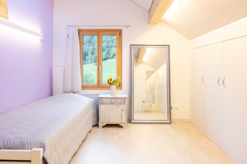 Schlafzimmer mit Einbauschrank und Dachfenster im DG