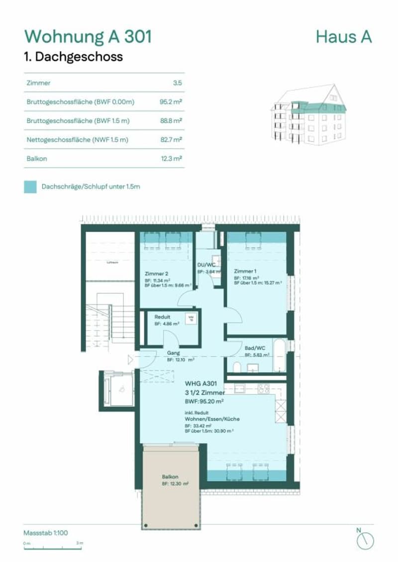 Incantevole appartamento di 3,5 locali in mansarda con balcone soleggiato (6)