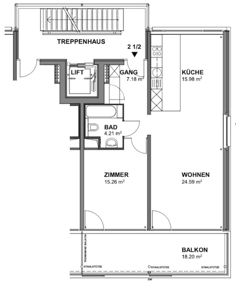 2½ ZI-WOHNUNG IN ZÜRICH - KREIS 9, MÖBLIERT, TEMPORÄR (2)