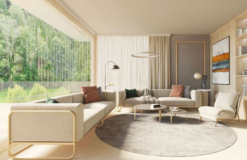 Visualisierung Wohnzimmer (echte Aussicht)