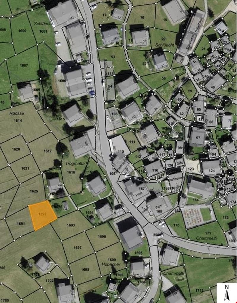 Property Map with several lots marked and numbered, each with a different size and shape