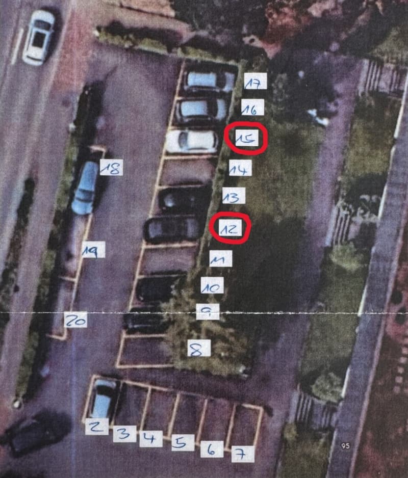 Parking lot with numbered parking spaces