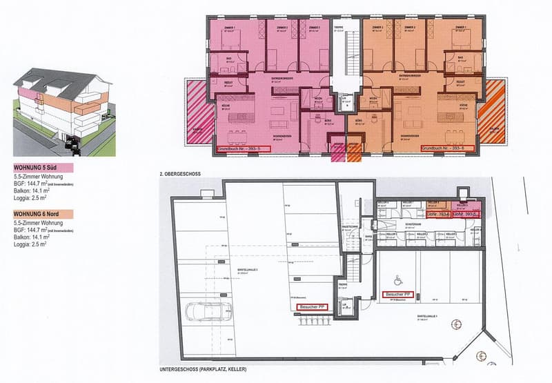 Grundrissplan 5.5- Zimmer Wohnung (Nord), 2. Stock