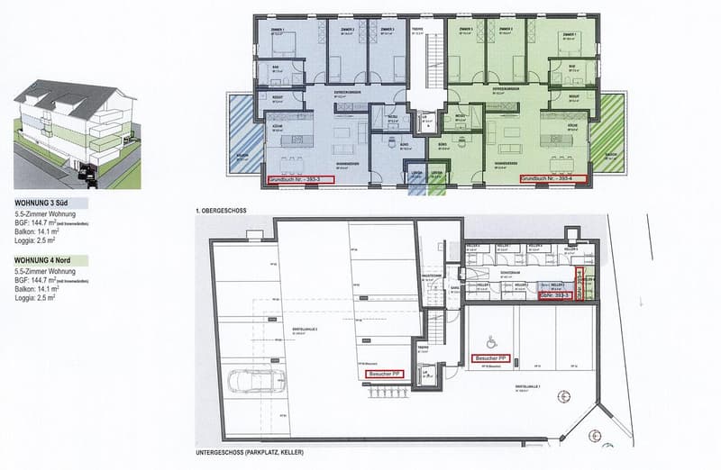 Grundrissplan 5.5- Zimmer Wohnung (Nord), 1. Stock