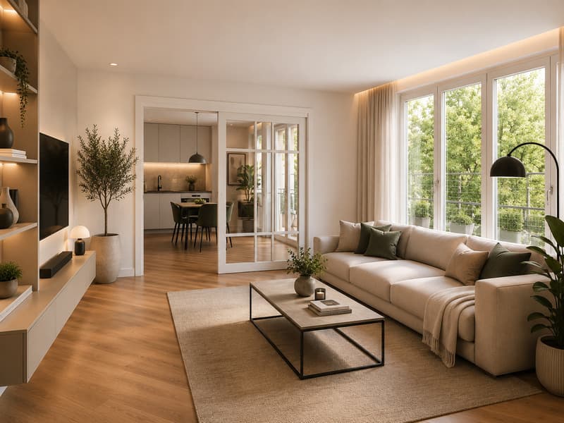 Wohn- und Esszimmer Visualisierung / Rendu du salon et de la salle à manger / Living Room and Dining Room Visualization / Rendering del soggiorno e della sala da pranzo