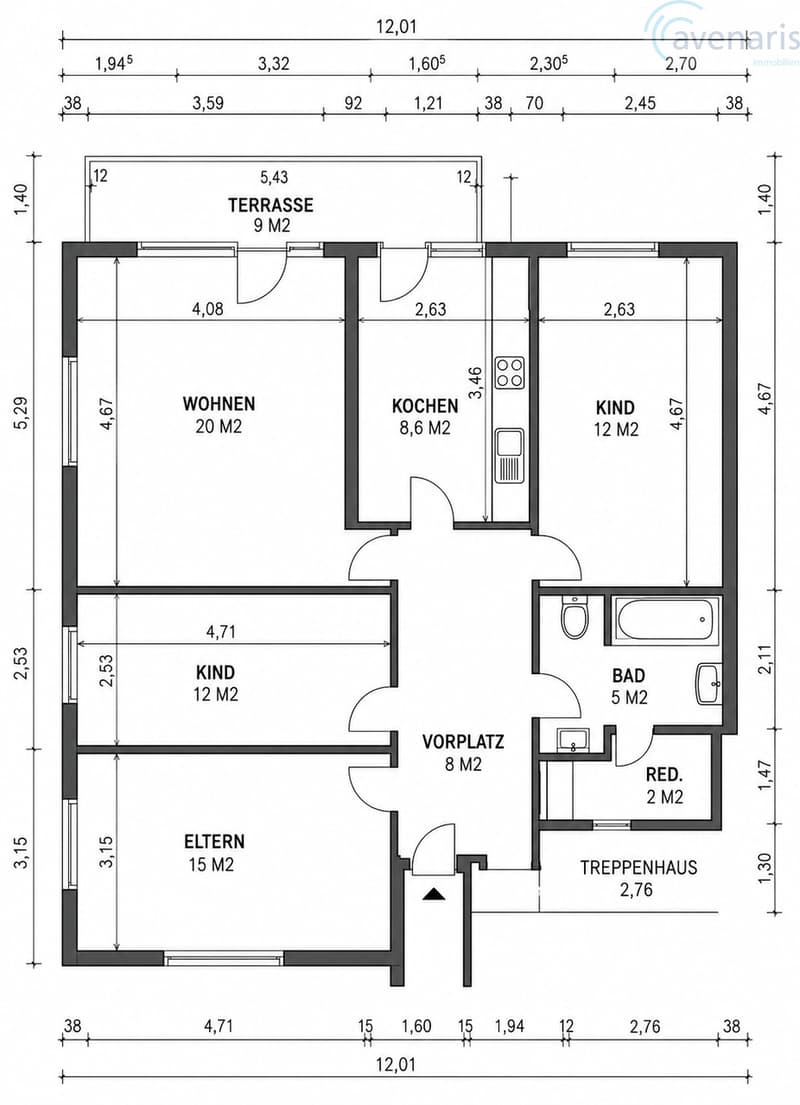 Grundriss Wohnung / Plan de l'appartement / Apartment Floor Plan / Pianta dell'appartamento