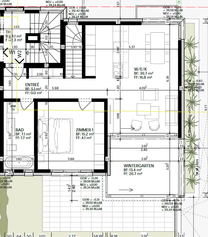 Grundriss Erdgeschosswohnung W2