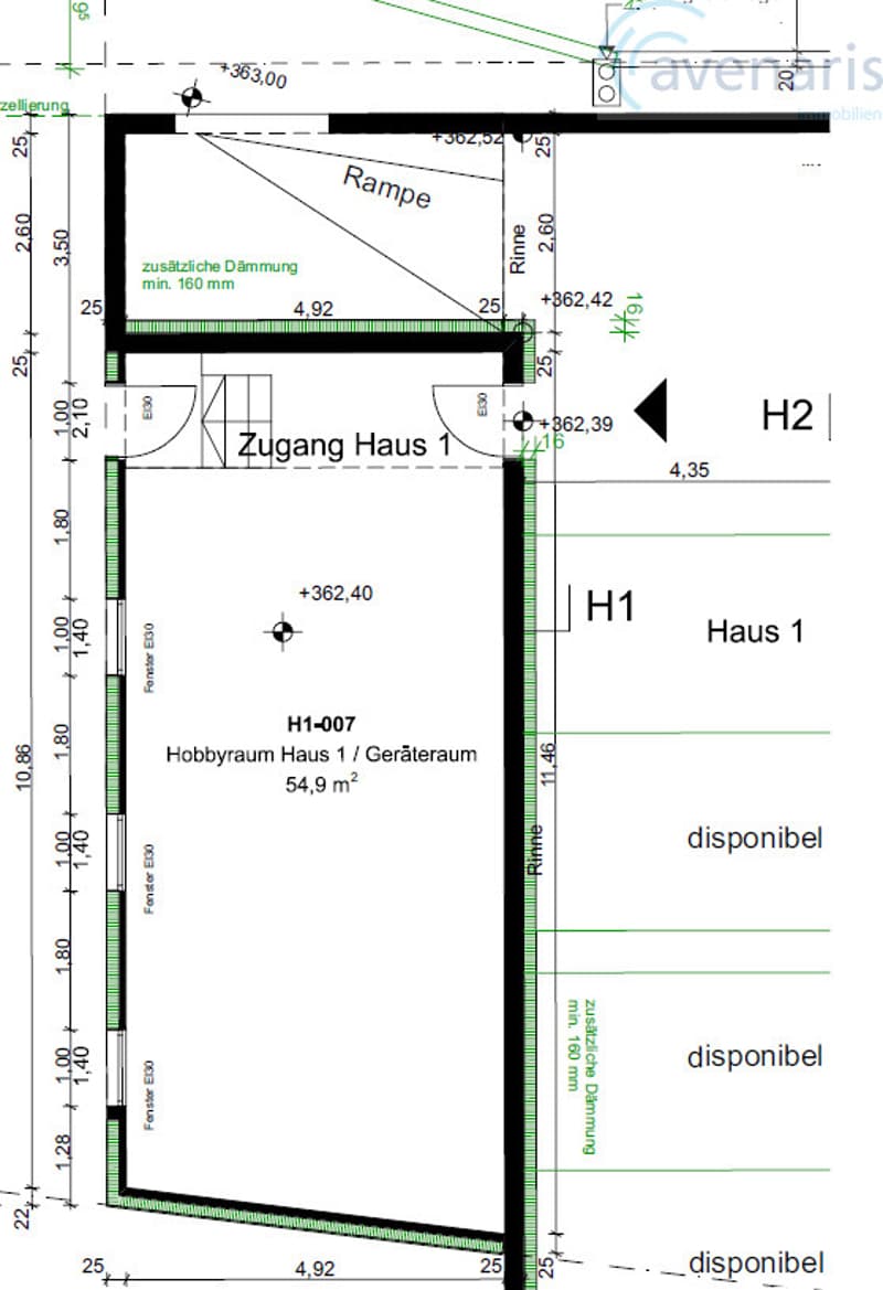 Grundriss Untergeschoss Haus 1 mit Zugang TG