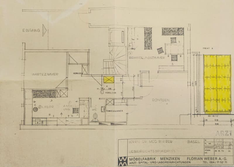 Entrance, waiting room, treatment room, laboratory, WC, darkroom, corridor, storage room, X-ray room, front A