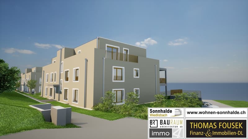 Apartment building, multiple balconies, raised ground floor, sea view