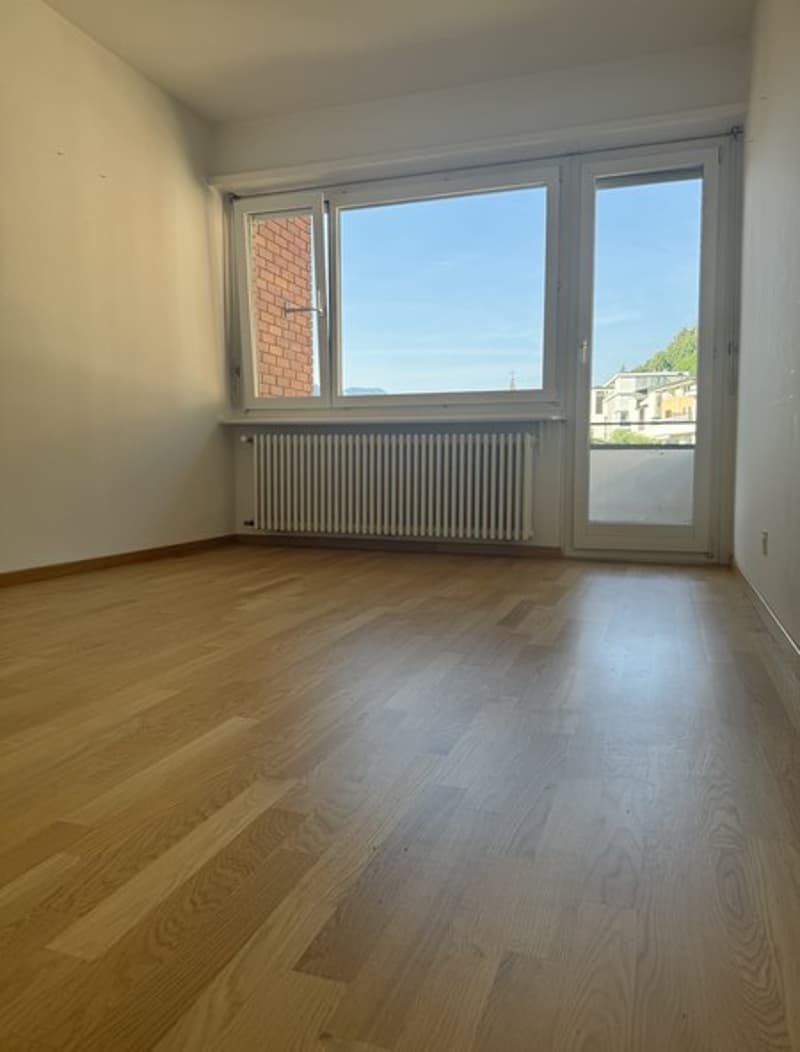 empty room, wooden floors, large windows, white walls, white ceiling