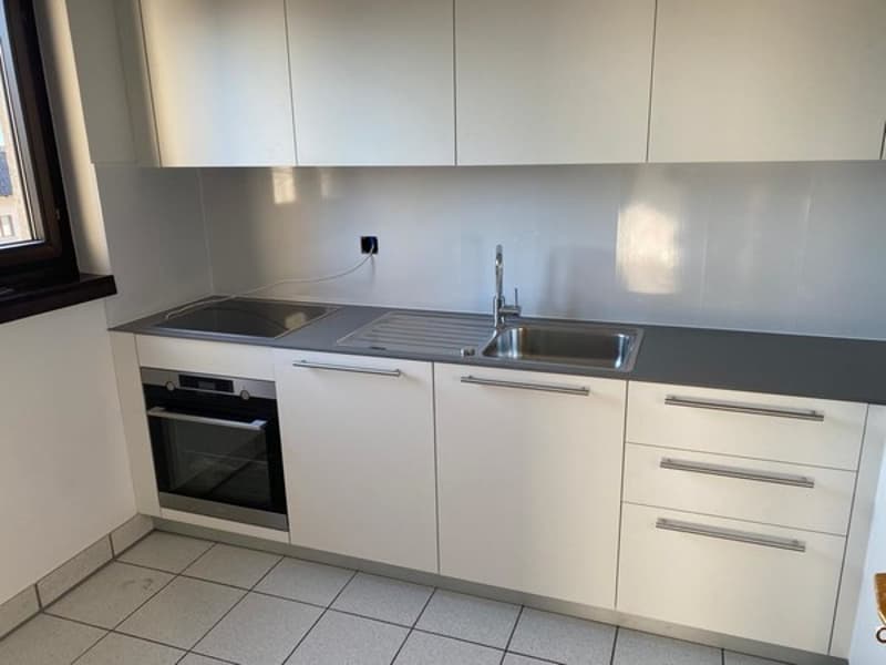 Modern kitchen with white cabinets, stainless steel sink, and built-in dishwasher