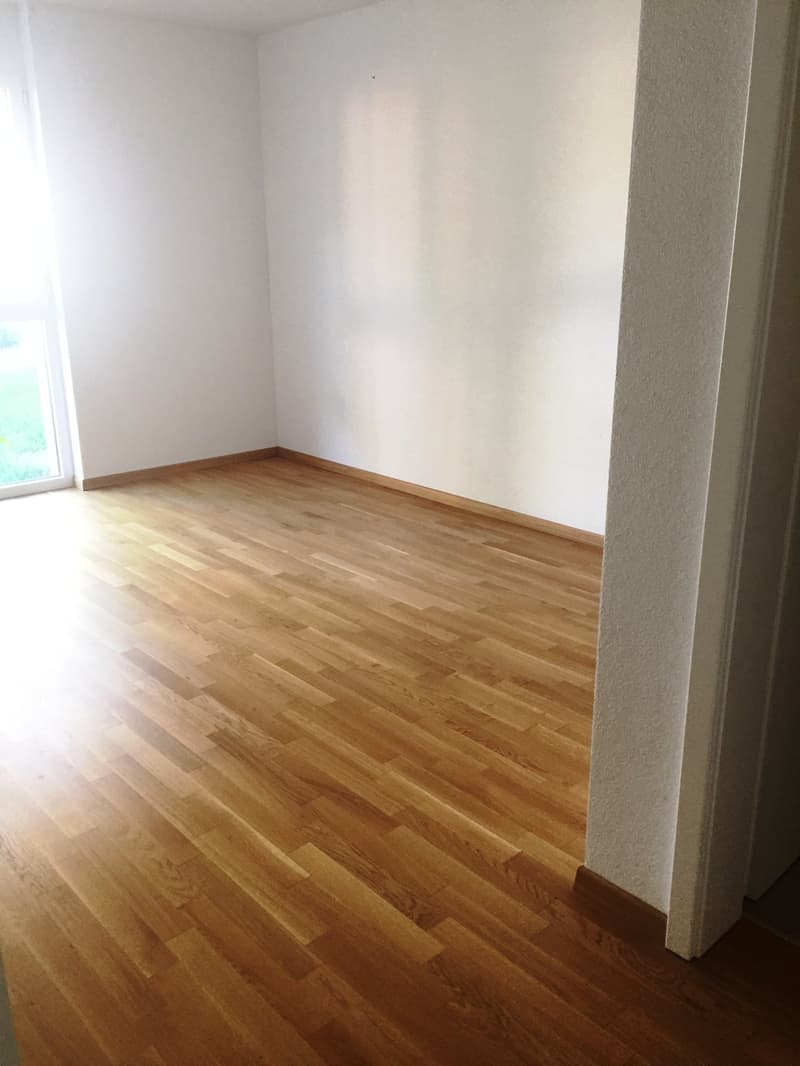 empty room, hardwood floors, white walls, glass door, no furniture