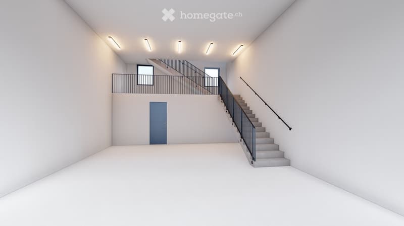Wide room with a staircase leading to upper floor