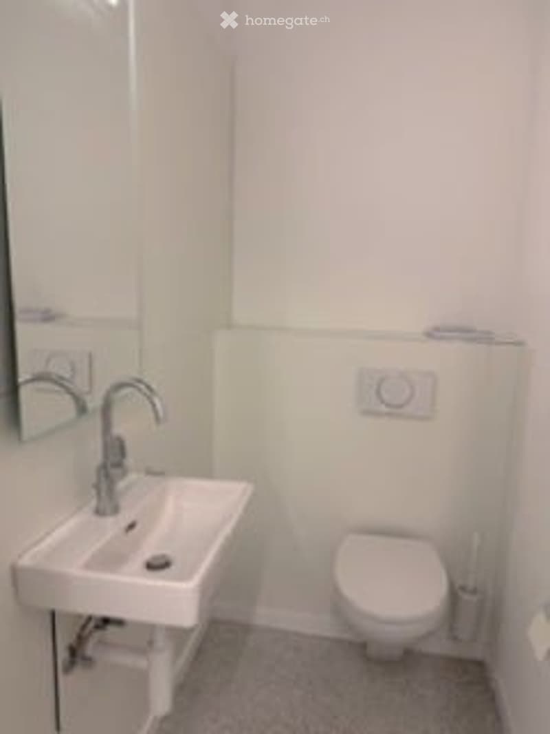 Small bathroom with sink, toilet, mirror and wall-mounted toilet