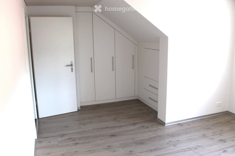 empty room, white doors and walls, built-in wardrobes, wooden floor
