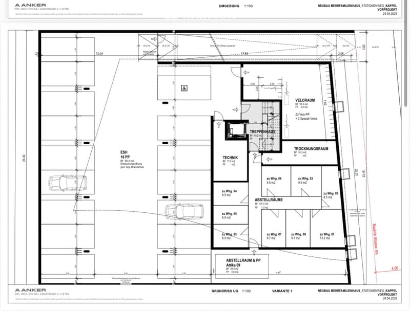 Living room, kitchen, 4 bedrooms, 2 bathrooms, balcony, storage room, technical room, parking place