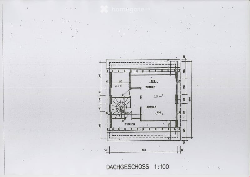 Floor plan of a roof level showing a bathroom, two bedrooms, and a hallway.