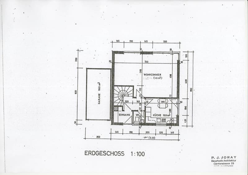 Ground floor plan showing a living room, kitchen, entrance, WC, and garage.