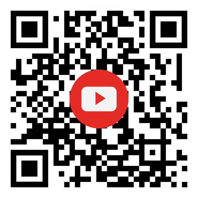 QR code with a YouTube play button overlay.