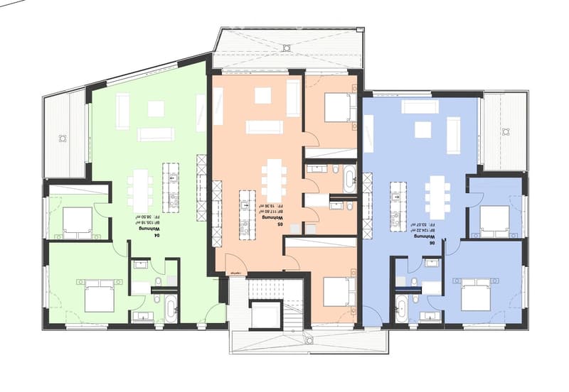 living room, kitchen, 3 bedrooms, 2 bathrooms, balcony