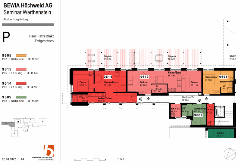 First floor, four units, kitchen, living room, bathroom, terrace, storage