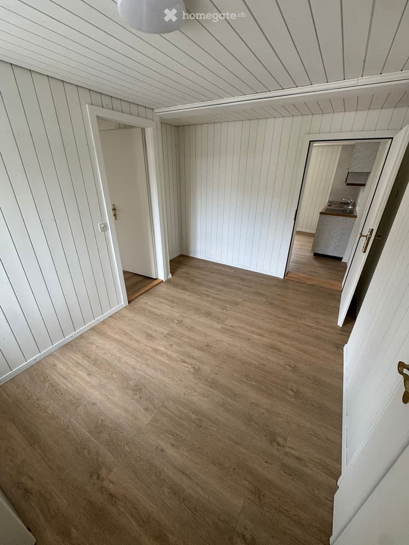 empty room, wooden floors, white walls, two doors, wooden flooring