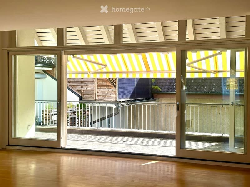 sliding doors, balcony, wooden floor, large windows