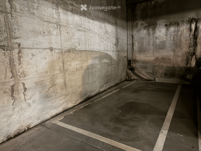 Empty room with concrete walls and floor, marked with number "5" on the wall.