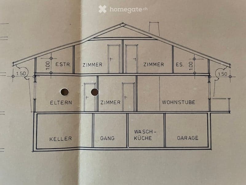 Floor plan of a house with labeled rooms including living room, bedrooms, kitchen, garage, and basement.