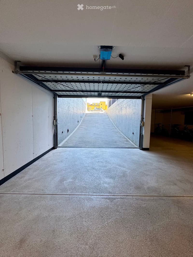 {"type": "Garage", "objects": [], "description": "Open garage with concrete floor and walls, automated garage door, and visible parking space outside.", "localized_descriptions": {"EN": "Open garage with concrete floor and walls, automated garage door, an