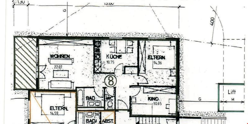 living room, kitchen, 2 bedrooms, 2 bathrooms, lift