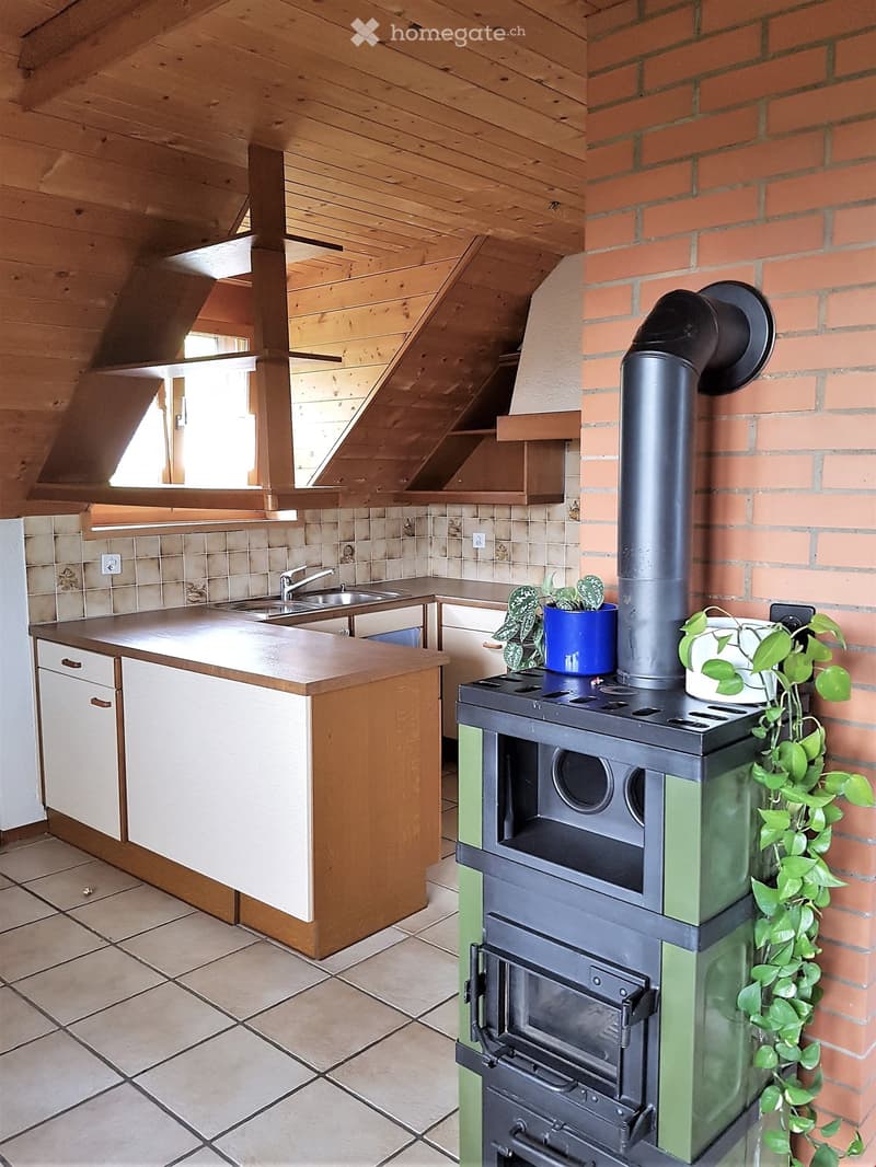 kitchen with fireplace, wooden ceiling, tiled floor, sink, cabinets, double sink, potted plants