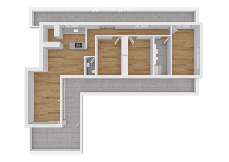 Open floor plan with kitchen, living room, 1 bedroom, 1 bathroom, and a small balcony