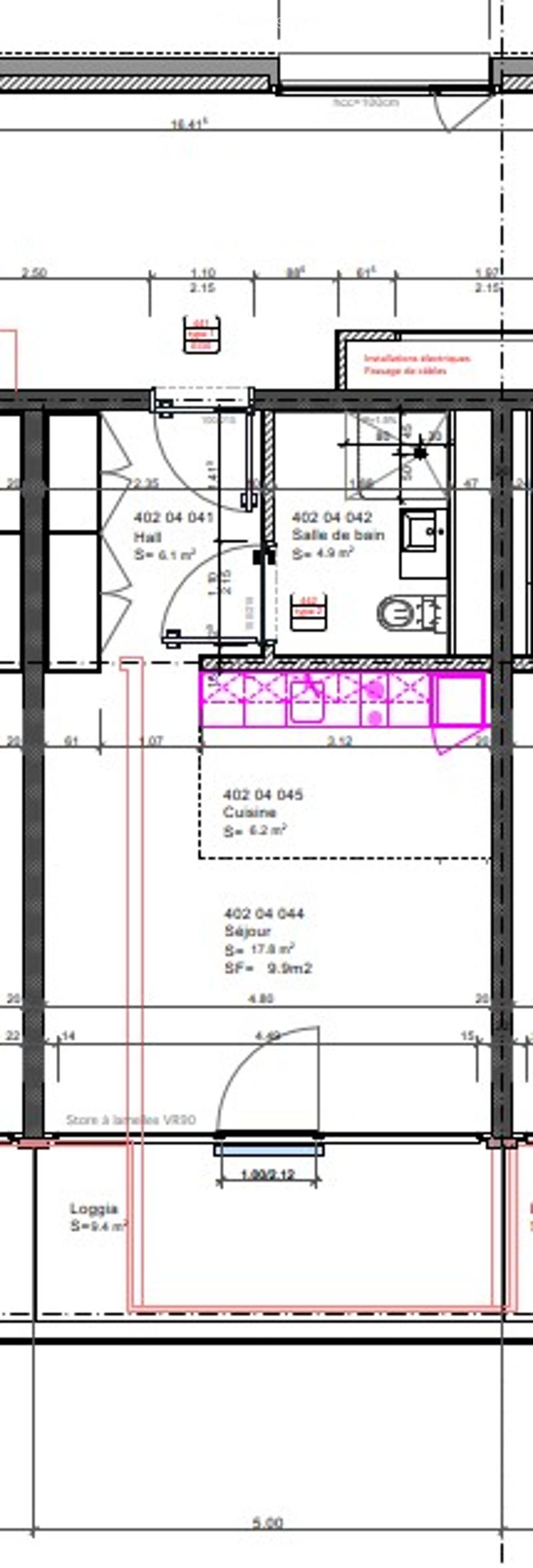 Floor plan of a residential building showing multiple rooms including a living room, kitchen, bedrooms, bathrooms, and a loggia.