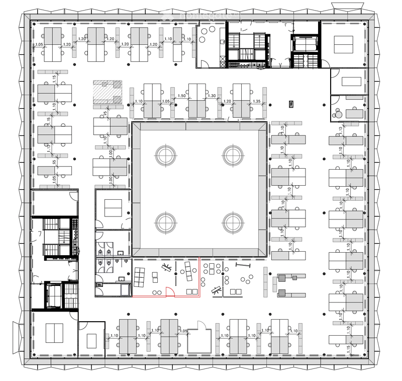 Floor plan of a multi-room residential space with labeled dimensions, including living areas, bedrooms, bathrooms, and a kitchen.